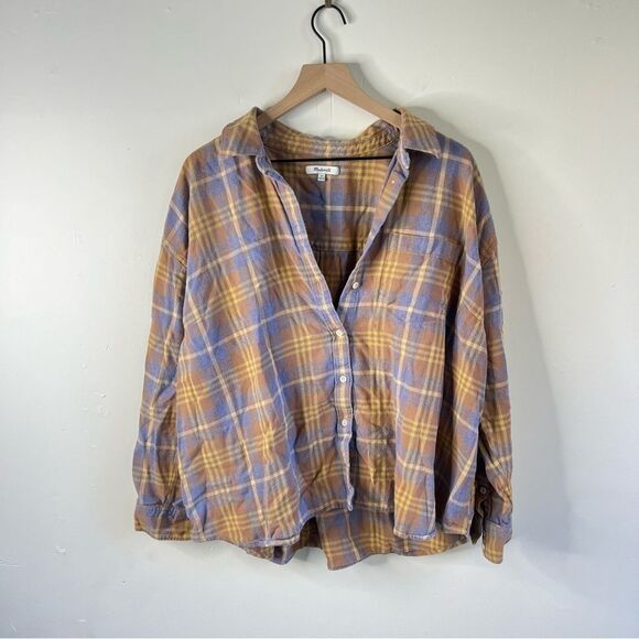 Flannel Oversized Boyfriend Shirt in Plaid in Dusk Peri size 3X - Picture 6 of 11